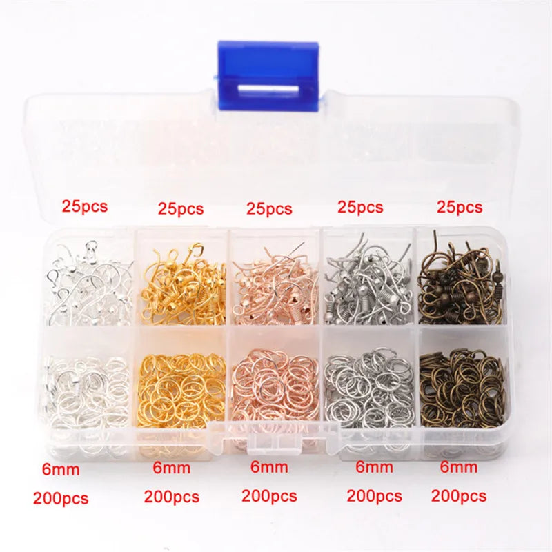 Alloy Jewelry Findings Set, Earring Hooks, Jump Rings Kit