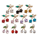 Cherry Charms Alloy Pendant with Rhinestone, Jewelry Making Findings