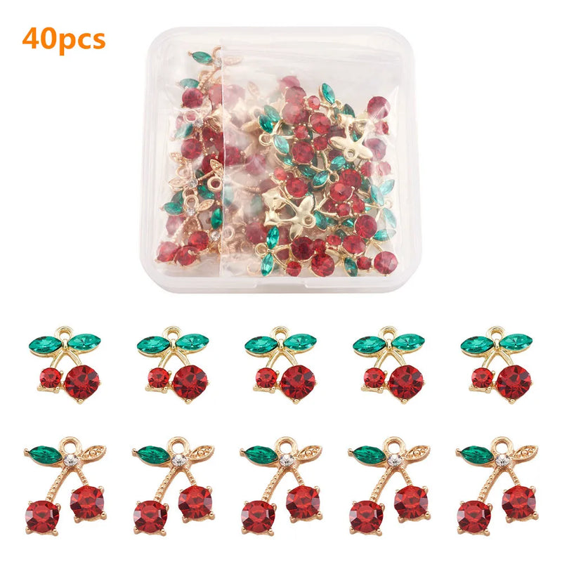 Cherry Charms Alloy Pendant with Rhinestone, Jewelry Making Findings
