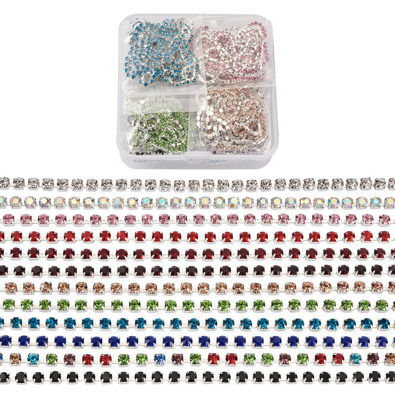 Crystal Rhinestone Chain Silver Sew On Cup Chain Beaded DIY Jewelry Making