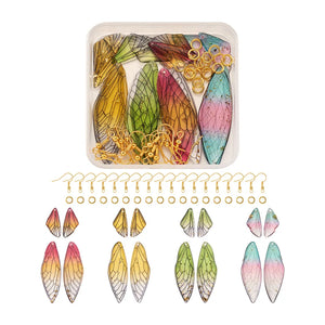 Butterfly Wing Earring Charms Kit Resin Pendant Golden Hooks Jump Rings
