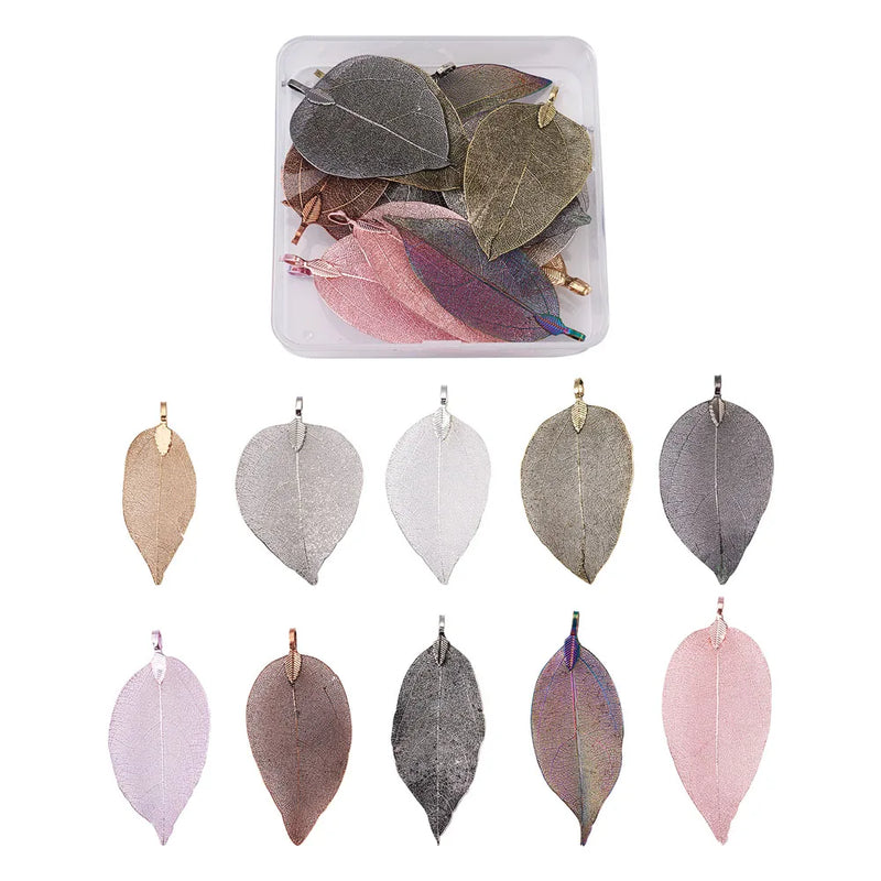 Electroplated Natural Leaf Pendants for Jewelry Making