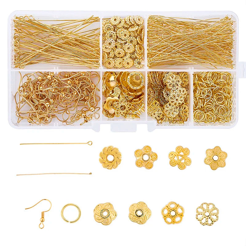 Jewelry Findings Kit w/ Earring Hooks/Head Pins/Bead Caps