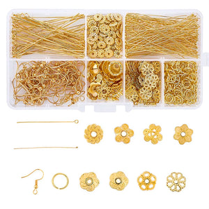 Jewelry Findings Kit w/ Earring Hooks/Head Pins/Bead Caps