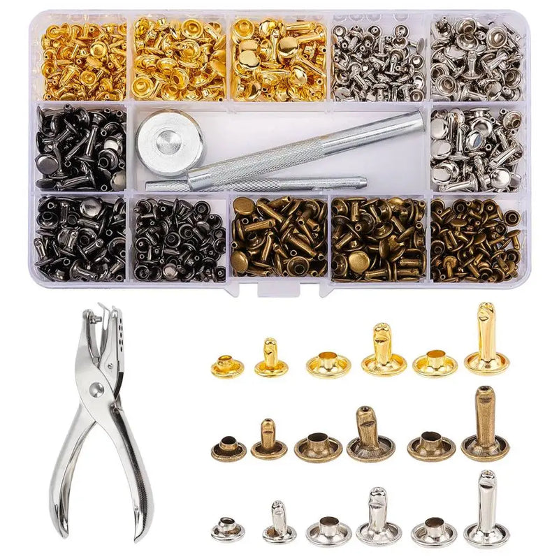 Mixed Double Cap Iron Rivets Tool Set for DIY Leathercraft