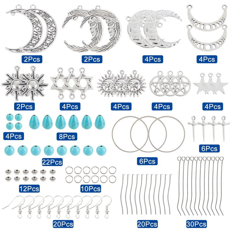 Natural Stone Beads Silver Moon Star Pendants Women DIY Jewelry Making