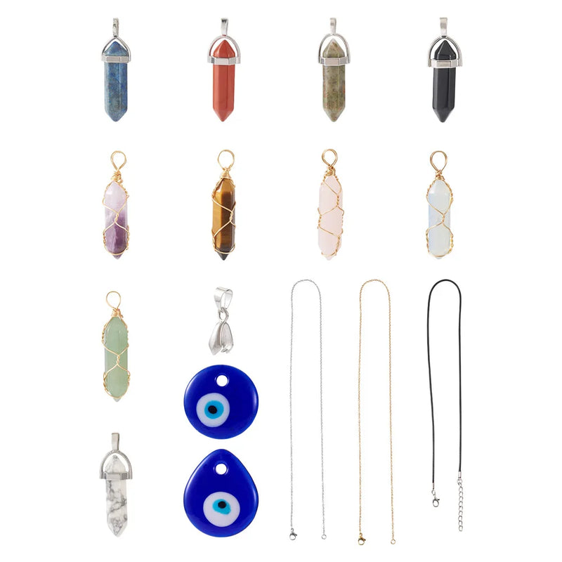 DIY Pendant Necklace Kit Evil Eye Charms Healing Crystals Necklaces