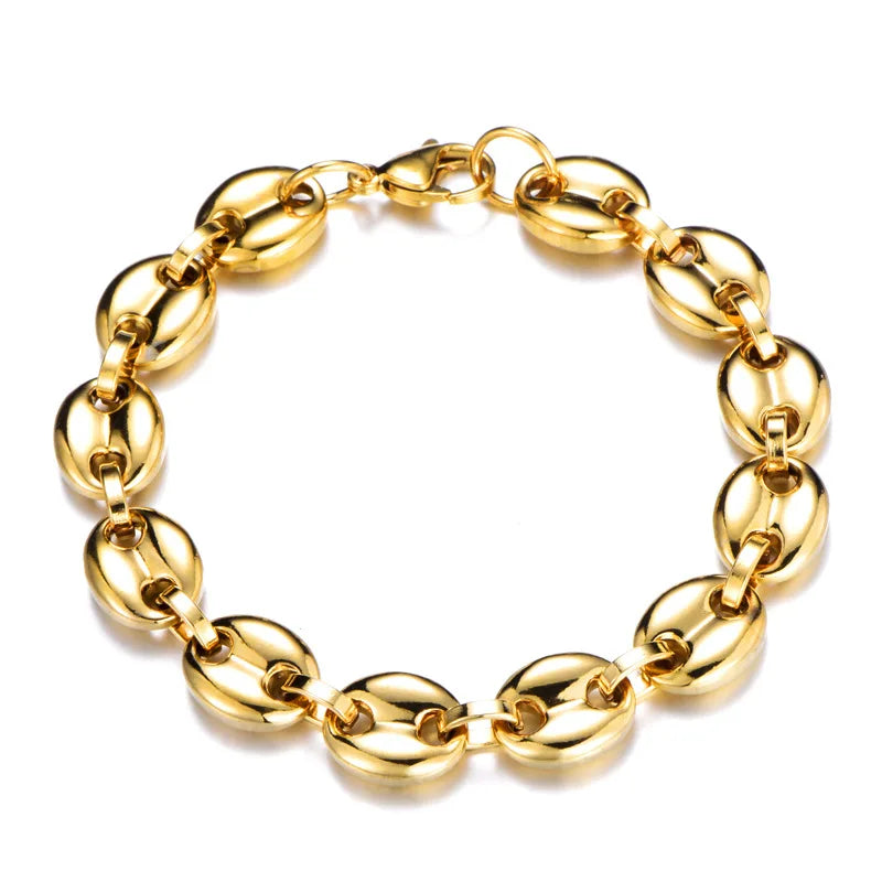 Stainless Steel HipHop Bracelet Coffee Bean Shape Chains