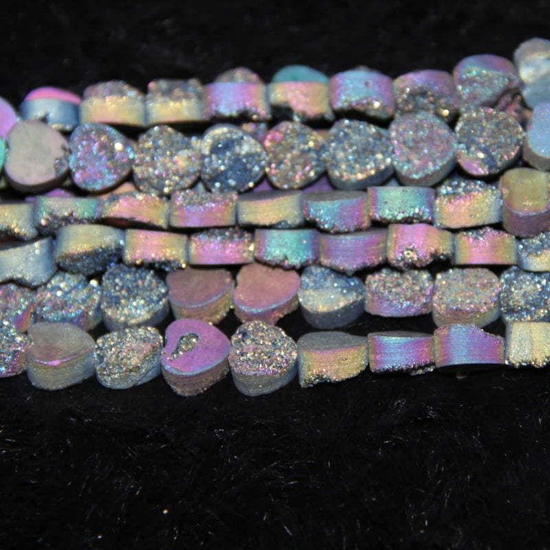 6Color Dyeing Electroplating Druzy Stone Beads for Pendant Heart Shape