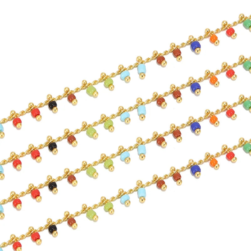 1M 1.8mm Brass Beaded Chain Glass Seed Beads Necklace Bracelet Making