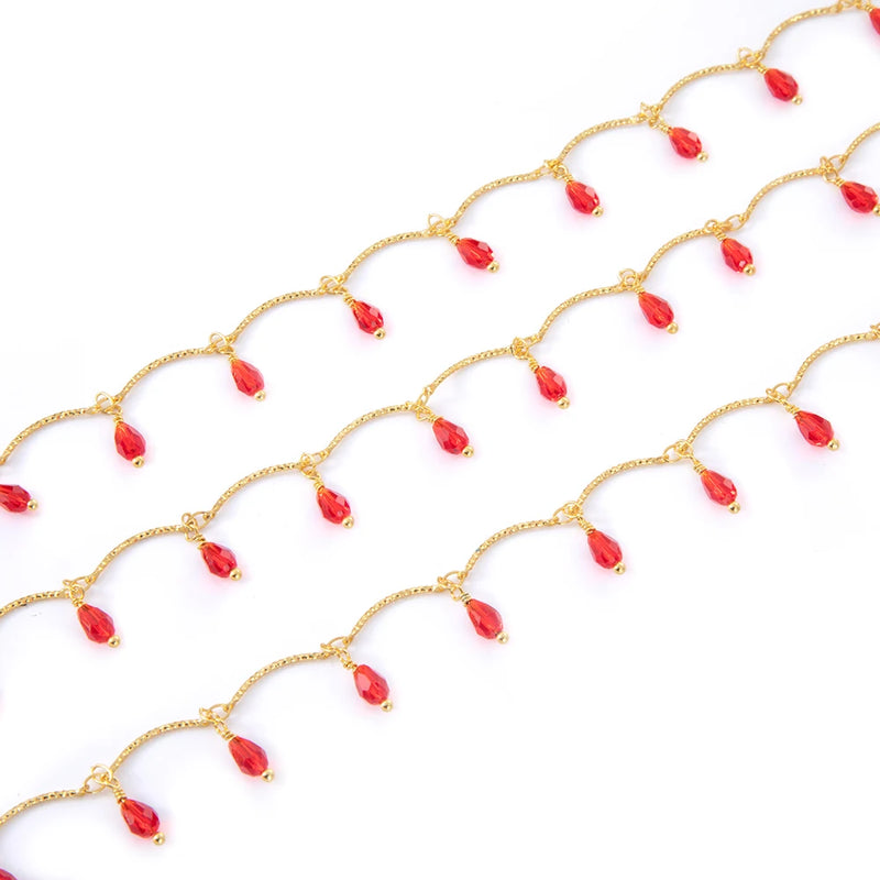 18K Plated Glass Teardrop Chain for DIY Necklace Making
