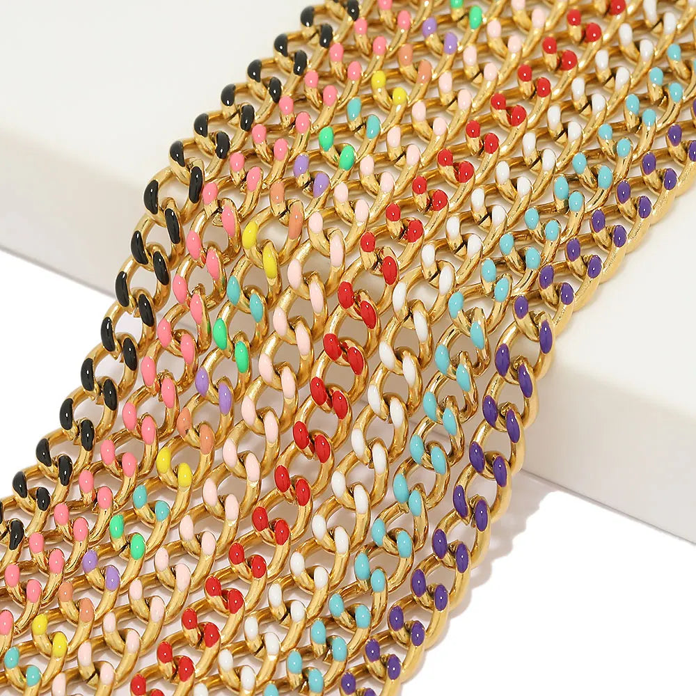1m Enamel Stainless Steel Cuban Chains for DIY Jewelry