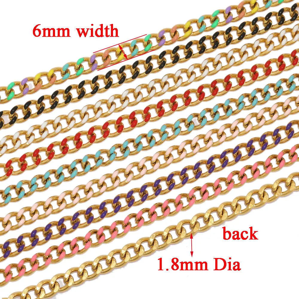 1m Enamel Stainless Steel Cuban Chains for DIY Jewelry