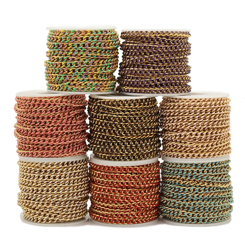 1m Enamel Stainless Steel Cuban Chains for DIY Jewelry