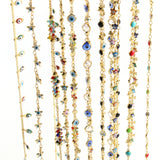 1M Copper Evil Eye Chain Star Drop Oil Wire Wrapped Rosary Necklace