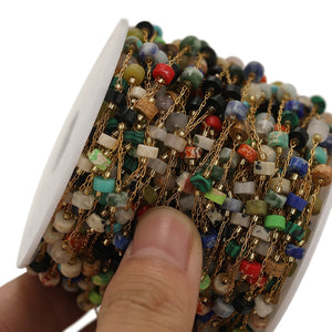 1m Cylinder Natural Stone Stainless Steel Chains for Jewelry DIY