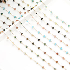 1m Cylinder Natural Stone Stainless Steel Chains for Jewelry DIY