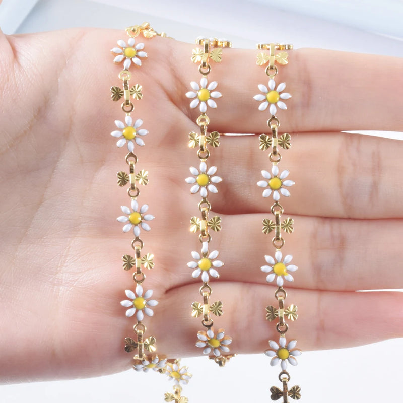 1m Enamel Daisy Plated Chain for Jewelry Making
