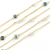 Evil Eye Chain Pearl Beaded Necklace Brass Enamel Chain DIY Jewelry Making