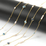 Evil Eye Chain Pearl Beaded Necklace Brass Enamel Chain DIY Jewelry Making