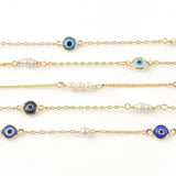 Evil Eye Chain Pearl Beaded Necklace Brass Enamel Chain DIY Jewelry Making