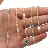 Evil Eye Chain Pearl Beaded Necklace Brass Enamel Chain DIY Jewelry Making