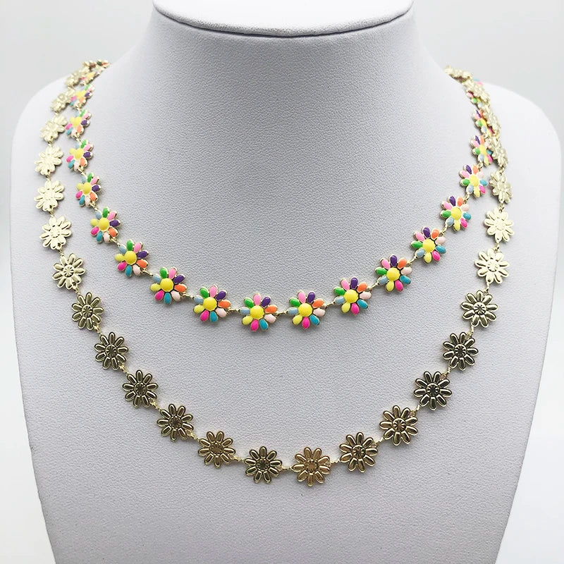 1m Stainless Steel Chains Metal Colorful Flower Chain DIY Jewelry