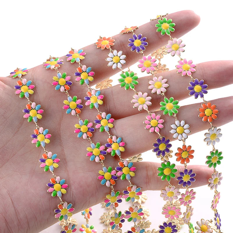 1m Stainless Steel Chains Metal Colorful Flower Chain DIY Jewelry