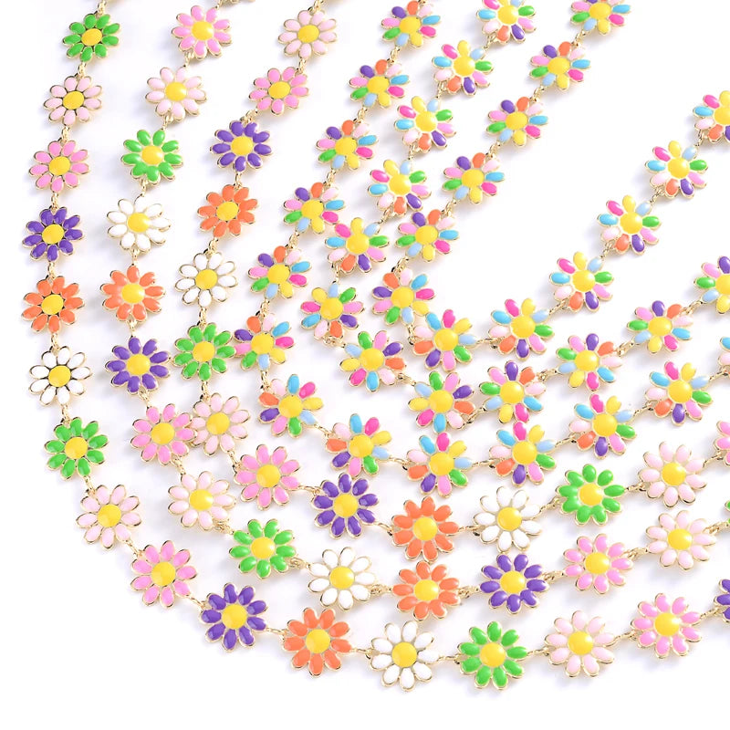 1m Stainless Steel Chains Metal Colorful Flower Chain DIY Jewelry