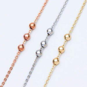 1 Meter Gold/Rose Brass Beaded Chains 1.3mm with 3mm Ball Beads