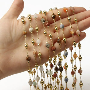 1 Meter Wire Wrapped Rosary Chain Faceted Stone for Jewelry Making