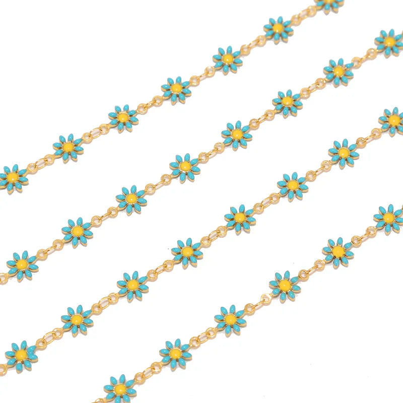 1 Meter Daisy Charm Chain Enamel Flower Beaded DIY Jewelry Making