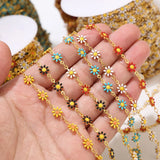 1 Meter Daisy Charm Chain Enamel Flower Beaded DIY Jewelry Making