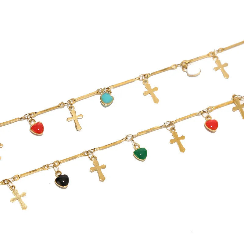 1 Meter Stainless Steel Cross Heart Charm Link Chains