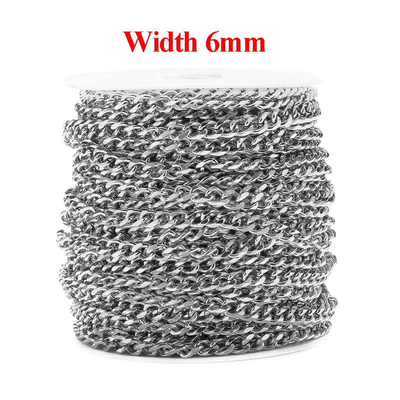 1m Stainless Steel 3mm 6mm Flat Cuban Chains No Fade