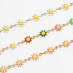 1 Meter Enamel Daisy Charm Chain for DIY Jewelry Making