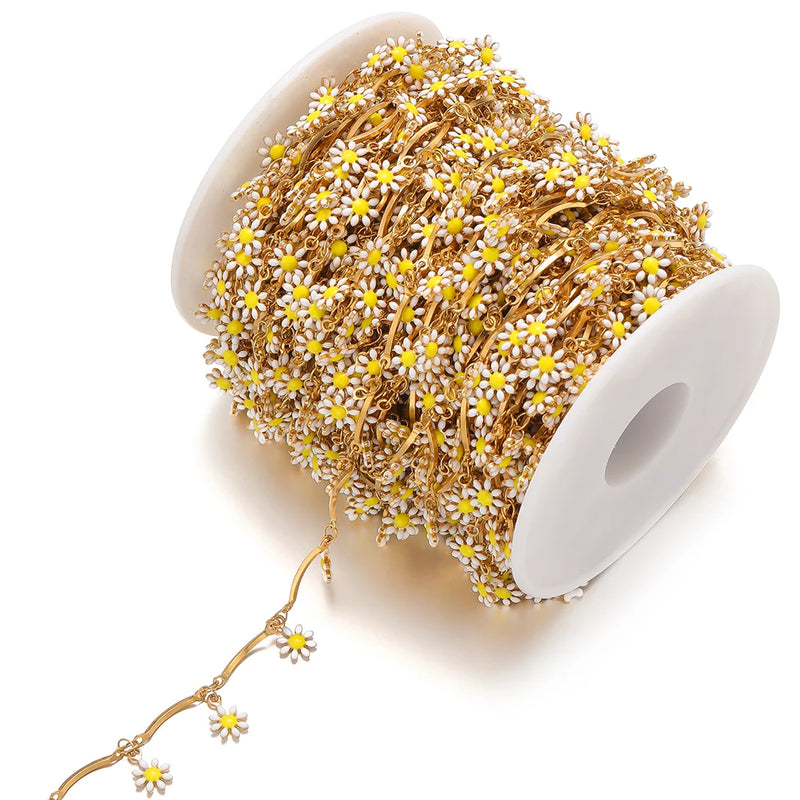 1 Meter Stainless Steel Daisy Flower Long Bar Chains for DIY