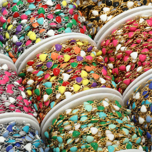 1 Meter Stainless Steel Enamel Heart Chains for DIY Jewelry Making