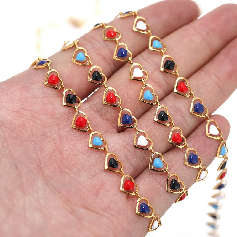1 Meter Heart Chains DIY Jewelry Enamel Stainless Steel Women Necklace