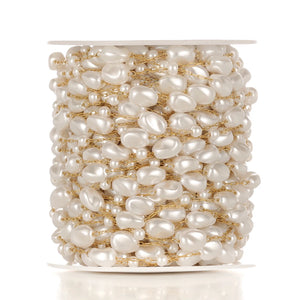 1 Meter Stainless Steel Heart Oval Beads Artificial Pearl Chains