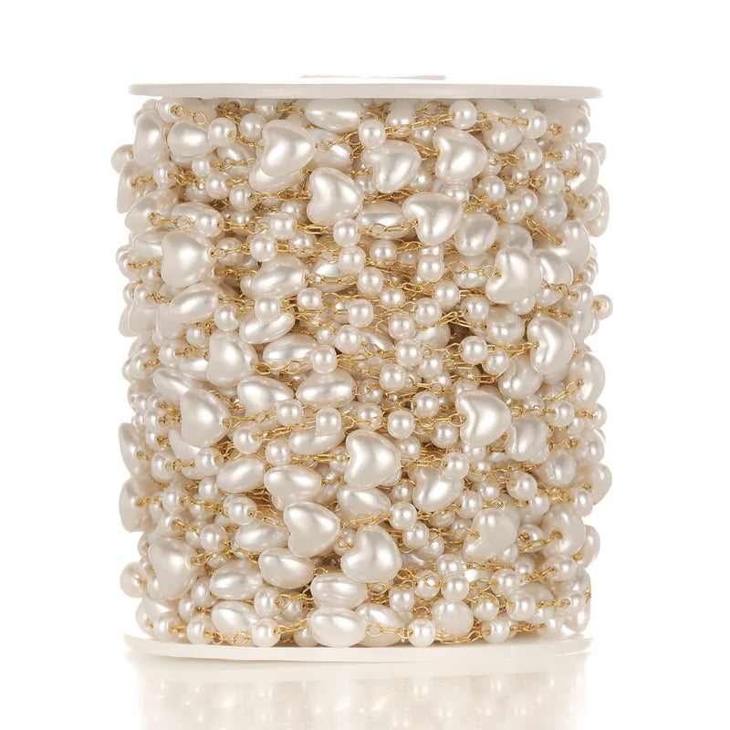 1 Meter Stainless Steel Heart Oval Beads Artificial Pearl Chains