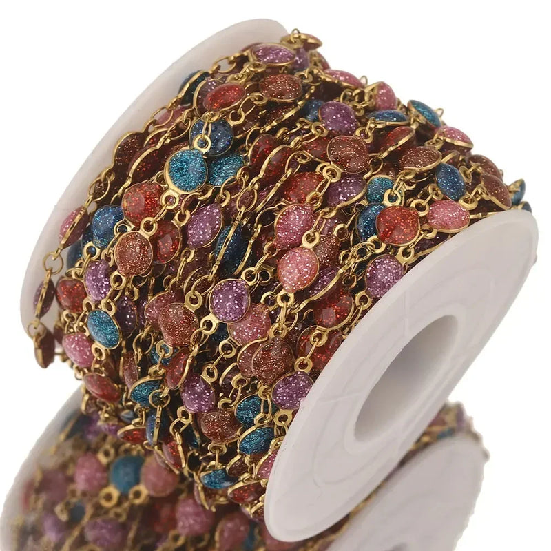 6mm Stainless Steel Enamel Powder Roll Link Chain Necklace