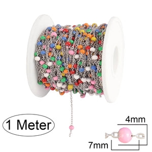 1 Meter Enamel Beaded Chain Jewelry Accessory Stainless Steel Link Cable Chain