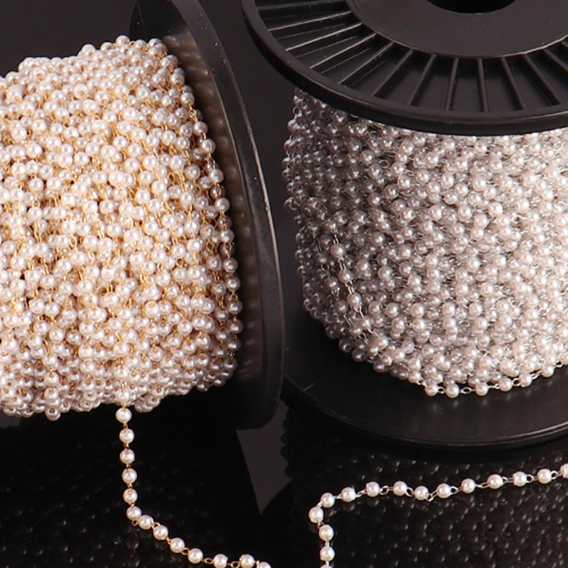 70" Beaded Chain Pearl Stainless Steel Necklace DIY Jewelry