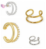 925 Silver Double Layer Ear Cuff for Women Clip-On Earrings