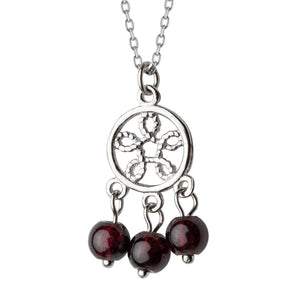 925 Sterling Silver Pendant Necklace Women Tassel Garnet Dream Catcher Crystal