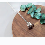 925 Sterling Silver Pendant Necklace Women Tassel Garnet Dream Catcher Crystal