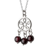 925 Sterling Silver Pendant Necklace Women Tassel Garnet Dream Catcher Crystal