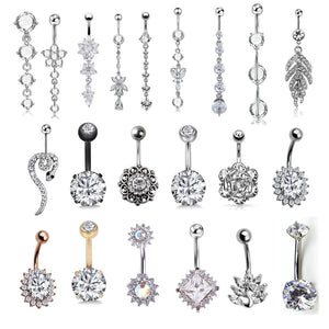 Crystal Surgical Steel Navel Piercing Heart Zircon Belly Button Rings Women