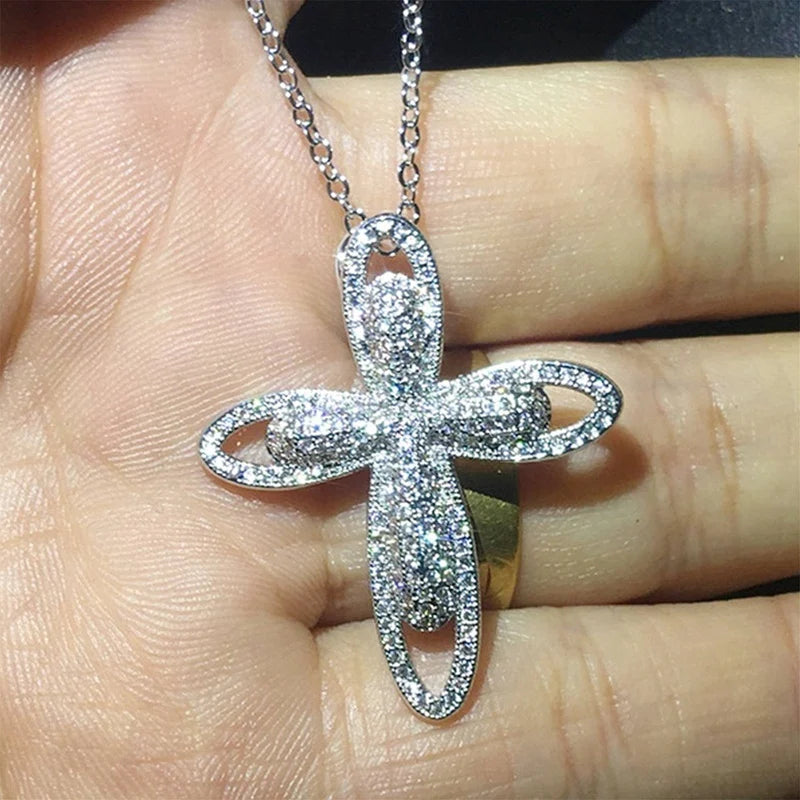 Elegant Cubic Zirconia Cross Pendant Necklace